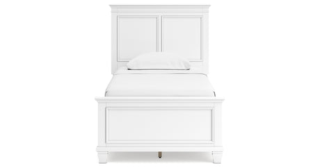 Fortman Twin Panel Bed with Mirrored Dresser and 2 Nightstands in White from Ashley - Luna Furniture
