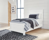 Fortman Twin Panel Bed with Mirrored Dresser, Chest and 2 Nightstands in White from Ashley Furniture - Luna Furniture