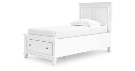 Fortman White Twin Panel Storage Bed with Mirrored Dresser and Nightstand from Ashley - Luna Furniture