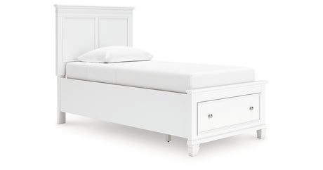 Fortman White Twin Panel Storage Bed with Mirrored Dresser and Nightstand from Ashley - Luna Furniture