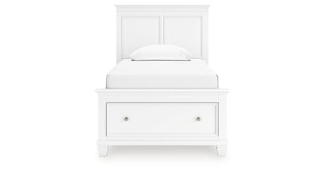 Fortman Twin Panel Storage Bed with Dresser and Nightstand in White from Ashley - Luna Furniture