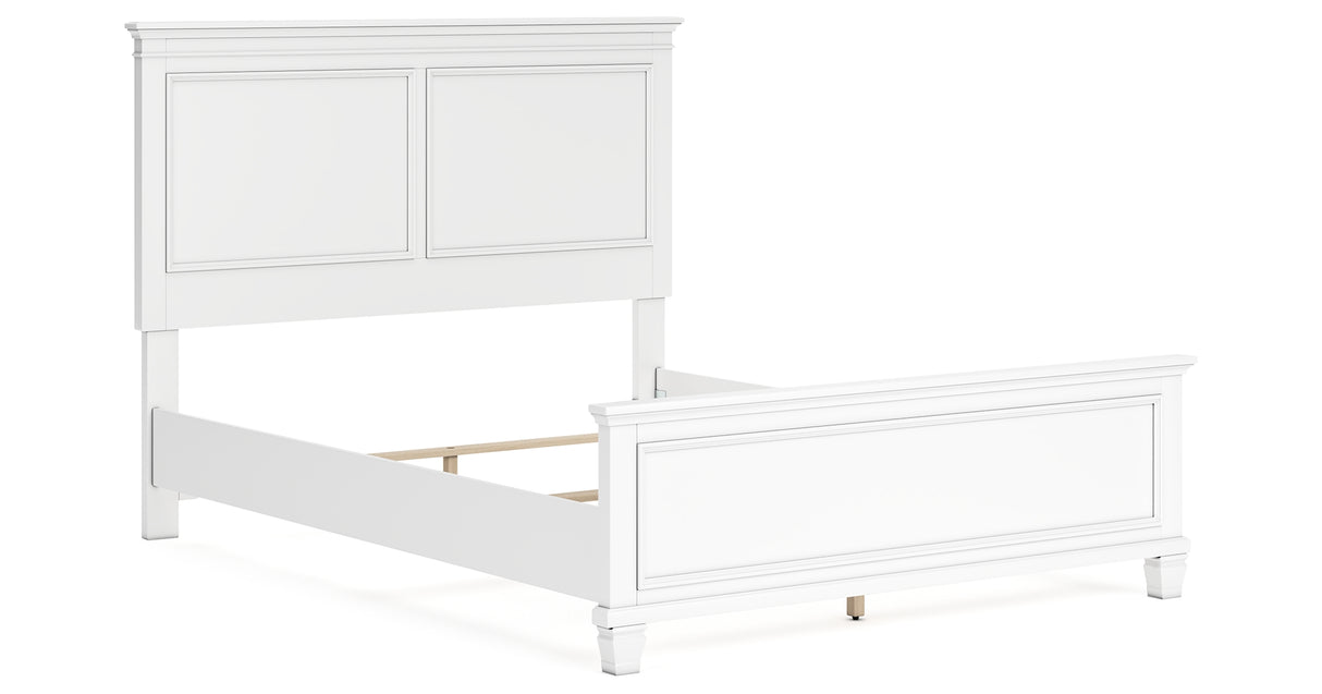 Fortman Queen Panel Bed with Mirrored Dresser and Chest in White from Ashley Furniture - Luna Furniture