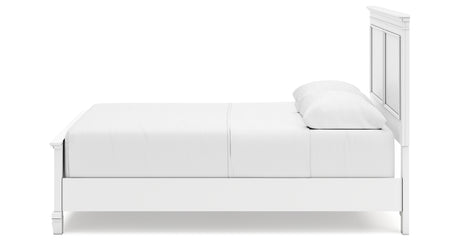 Fortman Queen Panel Bed with Mirrored Dresser and 2 Nightstands in White from Ashley - Luna Furniture