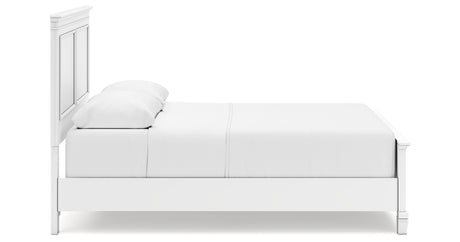 Fortman Queen Panel Bed with Mirrored Dresser and Chest in White from Ashley - Luna Furniture