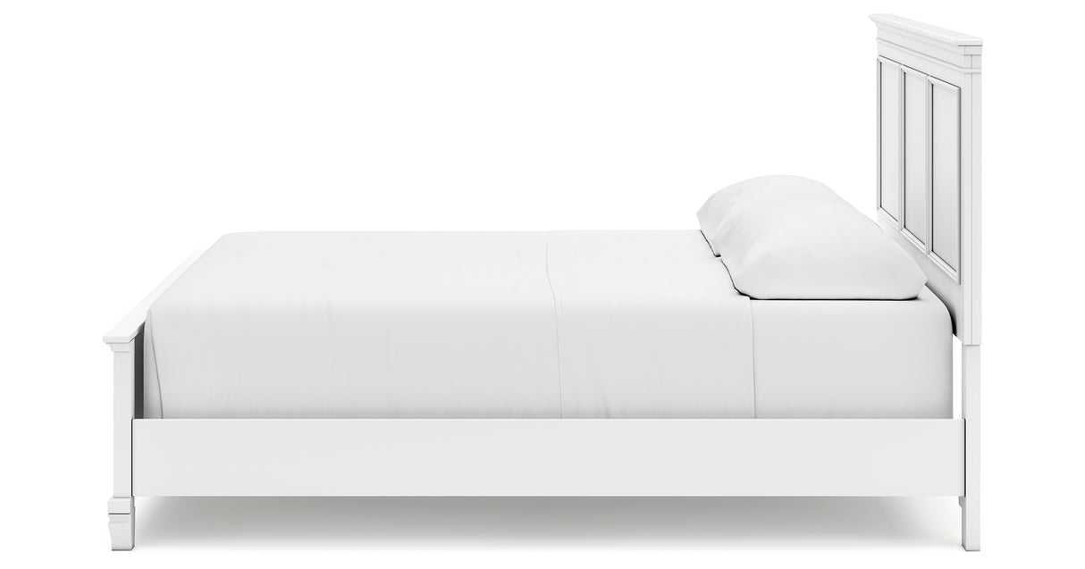 Fortman California King Panel Bed with Mirrored Dresser and Nightstand in White from Ashley Furniture - Luna Furniture