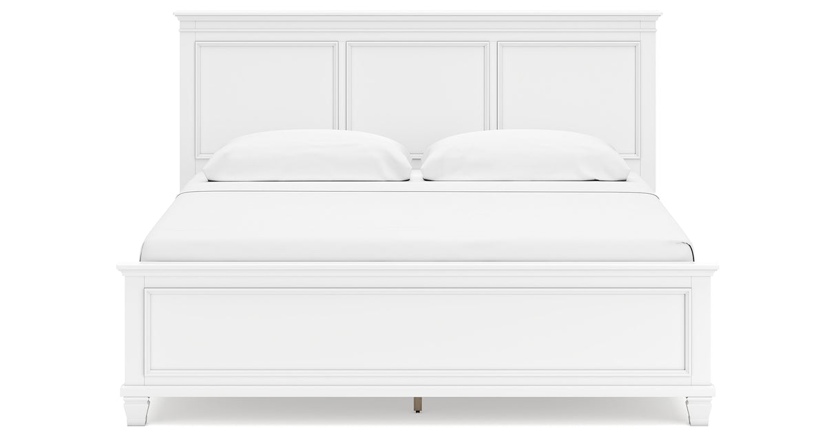 Fortman King Panel Bed with Mirrored Dresser and 2 Nightstands in White from Ashley Furniture - Luna Furniture