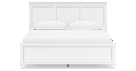 Fortman King Panel Bed with Mirrored Dresser, Chest and 2 Nightstands in White from Ashley - Luna Furniture