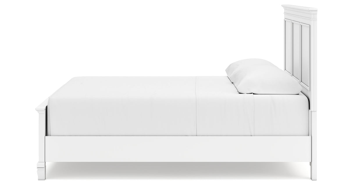 Fortman King Panel Bed with Mirrored Dresser and 2 Nightstands in White from Ashley Furniture - Luna Furniture