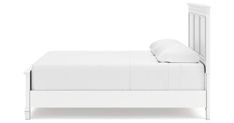 Fortman King Panel Bed with Mirrored Dresser and Chest in White from Ashley - Luna Furniture