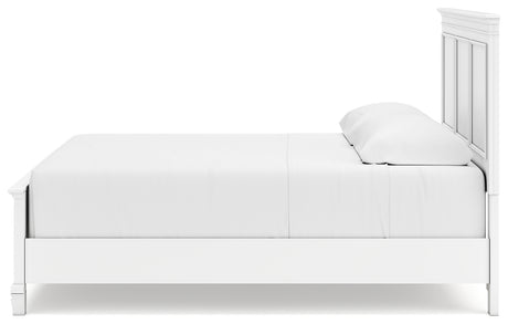 Fortman King Panel Bed with Mirrored Dresser, Chest and 2 Nightstands in White from Ashley - Luna Furniture