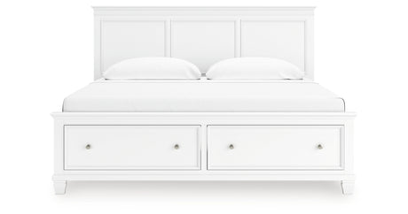 Fortman King Panel Storage Bed with Mirrored Dresser and Nightstand in White from Ashley - Luna Furniture