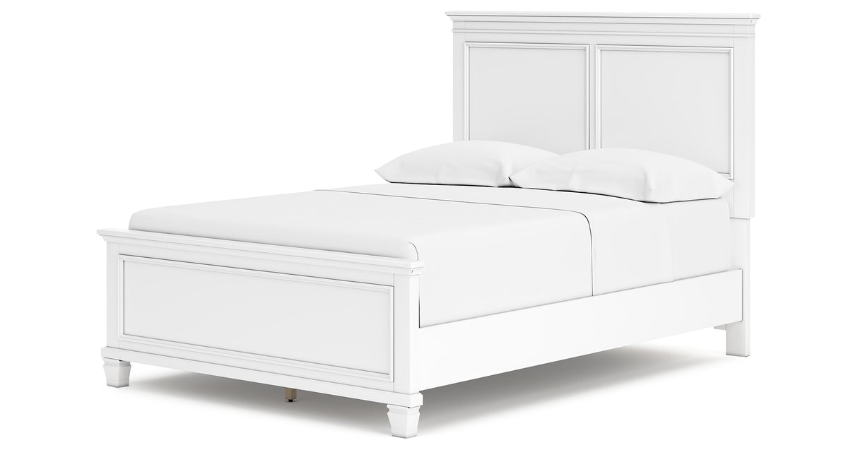 Fortman Full Panel Bed with Mirrored Dresser, Chest and 2 Nightstands in White from Ashley - Luna Furniture