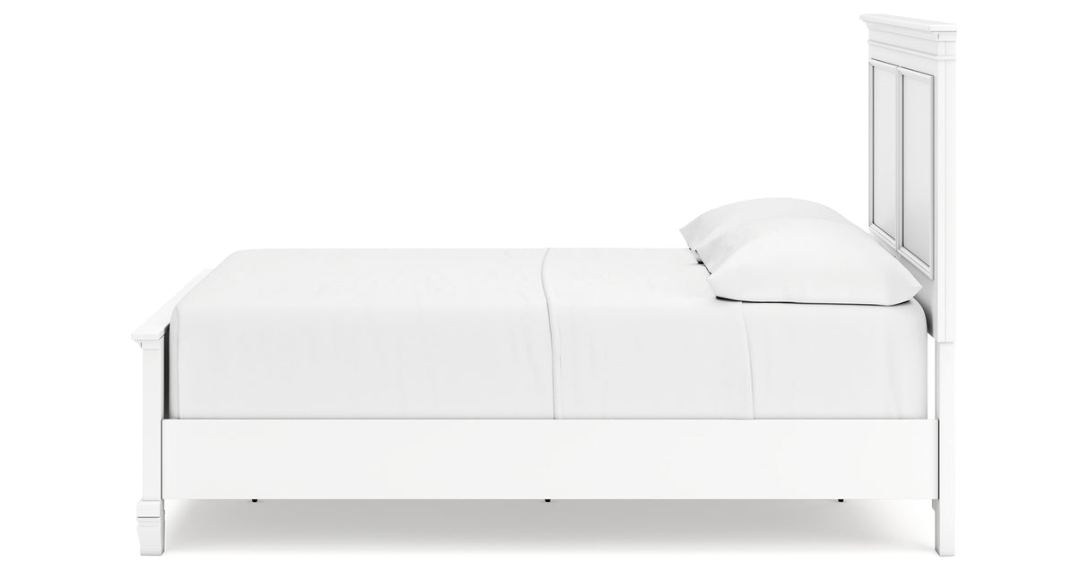 Fortman Full Panel Bed with Mirrored Dresser, Chest and 2 Nightstands in White from Ashley - Luna Furniture