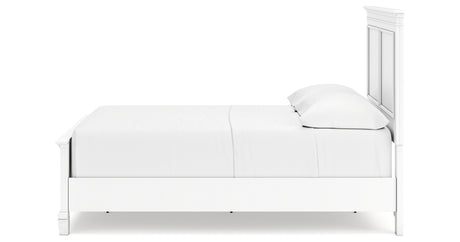 Fortman Full Panel Bed with Mirrored Dresser, Chest and 2 Nightstands in White from Ashley - Luna Furniture