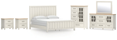 Shaybrock California King Panel Bed with Mirrored Dresser, Chest and 2 Nightstands in Antique White from Ashley Furniture - Luna Furniture