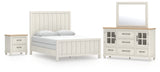 Shaybrock Antiqued White and Light Gray Wood Queen Panel Bed, Dresser, Mirror and Nightstand from Ashley - Luna Furniture