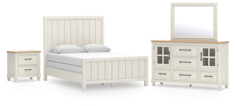 Shaybrock Antiqued White and Light Gray Wood Queen Panel Bed, Dresser, Mirror and Nightstand from Ashley Furniture - Luna Furniture