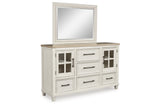 Shaybrock California King Panel Bed with Mirrored Dresser, Chest and Nightstand in Antique White from Ashley Furniture - Luna Furniture