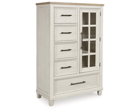 Shaybrock Queen Panel Bed with Mirrored Dresser, Chest and 2 Nightstands in Antique White from Ashley Furniture - Luna Furniture