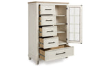Shaybrock King Panel Bed with Mirrored Dresser, Chest and 2 Nightstands in Antique White from Ashley - Luna Furniture
