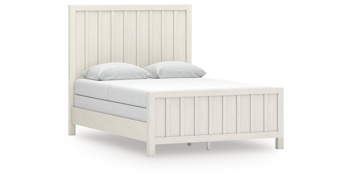 Shaybrock Antiqued White and Light Gray Wood Queen Panel Bed, Dresser, Mirror and Nightstand from Ashley - Luna Furniture