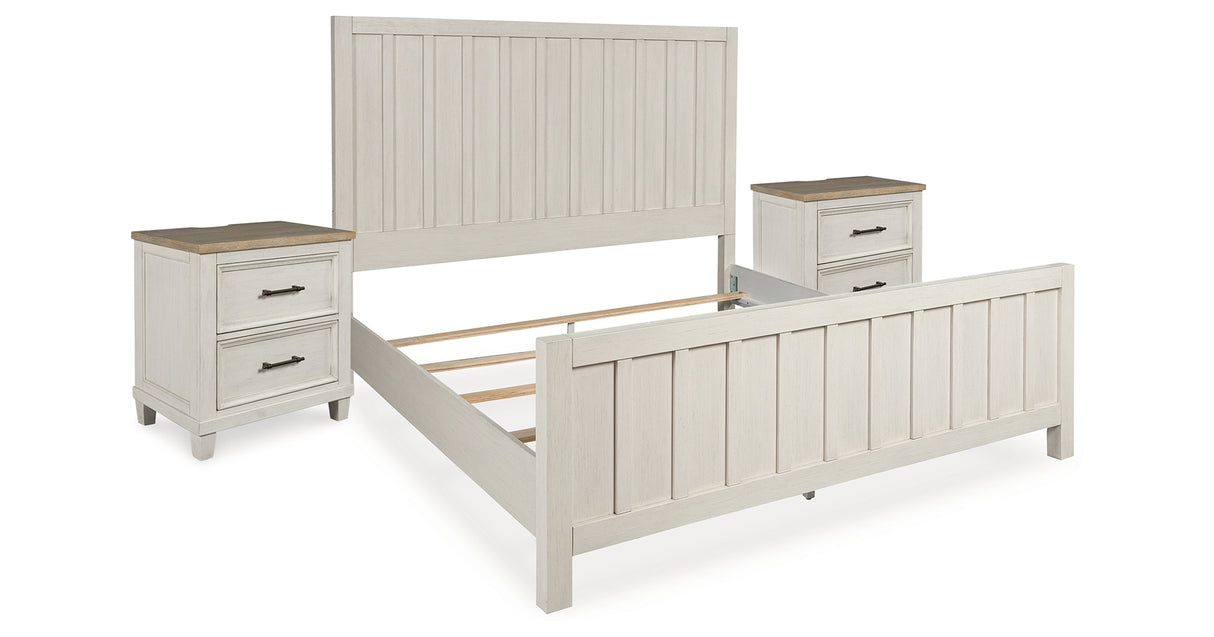 Shaybrock King Panel Bed with 2 Nightstands in Antique White from Ashley - Luna Furniture