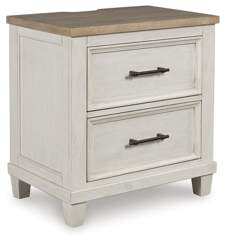 Shaybrock Antiqued White and Light Gray Wood Queen Panel Bed, Dresser, Mirror and Nightstand from Ashley - Luna Furniture