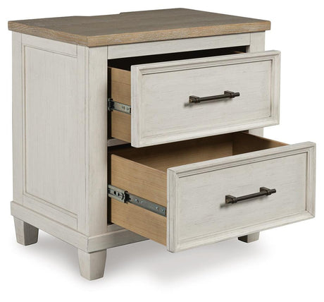 Shaybrock Antiqued White and Light Gray Wood Queen Panel Bed, Dresser, Mirror and Nightstand from Ashley - Luna Furniture