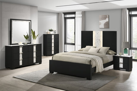 Rangley Black Queen LED Panel Bed