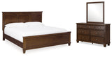 Danabr Brown King Panel Bed with Mirrored Dresser from Ashley Furniture - Luna Furniture