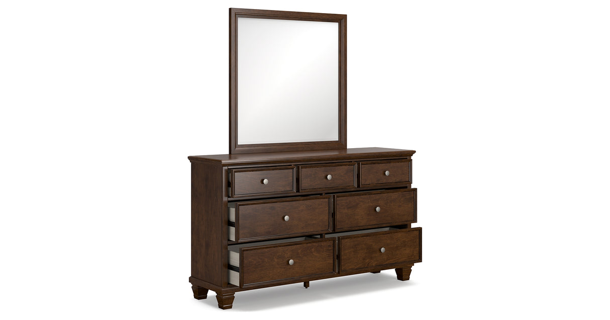 Danabrin California King Panel Bed with Mirrored Dresser, Chest and 2 Nightstands in Brown from Ashley Furniture - Luna Furniture