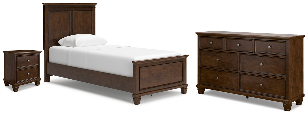 Danabrin Brown Cherry Wood Twin Panel Bed, Dresser and Nightstand from Ashley Furniture - Luna Furniture