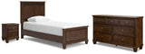 Danabrin Brown Cherry Wood Twin Panel Bed, Dresser and Nightstand from Ashley Furniture - Luna Furniture