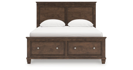 Danabrin Queen Panel Storage Bed with Mirrored Dresser and Nightstand in Brown from Ashley Furniture - Luna Furniture