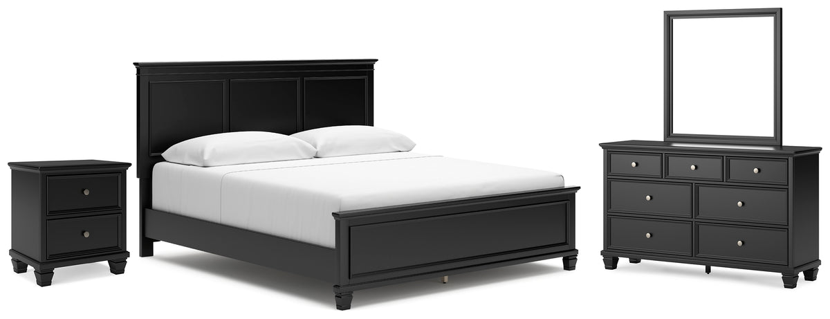 Lanolee Black King Panel Bed, Dresser, Mirror and Nightstand from Ashley - Luna Furniture