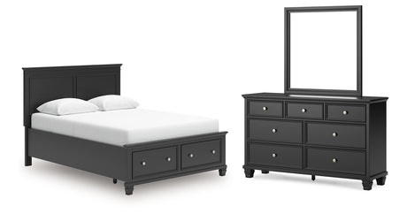 Lanolee Queen Panel Storage Bed with Mirrored Dresser in Black from Ashley - Luna Furniture