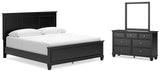 Lanolee King Panel Bed with Mirrored Dresser in Black from Ashley - Luna Furniture