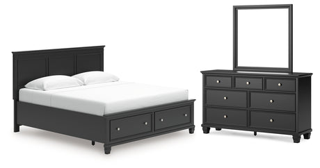 Lanolee King Panel Storage Bed with Mirrored Dresser in Black from Ashley - Luna Furniture