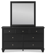Lanolee California King Panel Bed with Mirrored Dresser in Black from Ashley Furniture - Luna Furniture