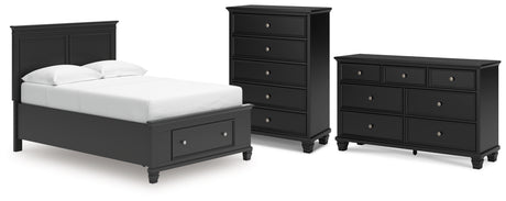 Lanolee Full Panel Storage Bed with Dresser and Chest in Black from Ashley - Luna Furniture