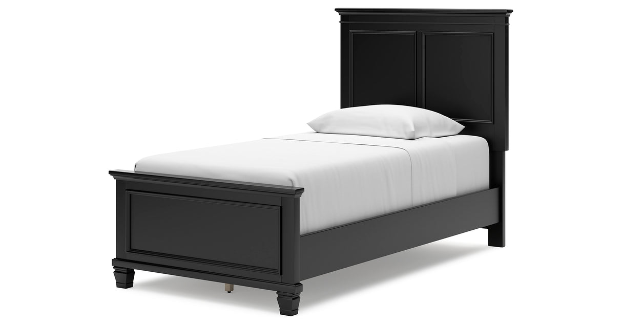 Lanolee Twin Panel Bed with Mirrored Dresser and Nightstand in Black from Ashley Furniture - Luna Furniture