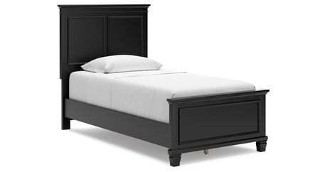 Lanolee Twin Panel Bed with Mirrored Dresser, Chest and Nightstand in Black from Ashley Furniture - Luna Furniture