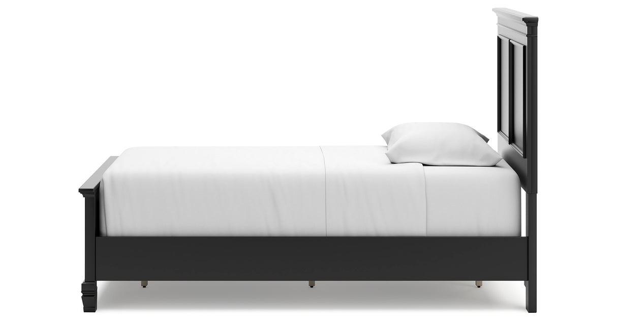 Lanolee Twin Panel Bed with Mirrored Dresser, Chest and Nightstand in Black from Ashley Furniture - Luna Furniture