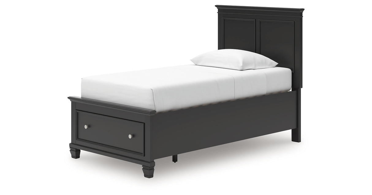 Lanolee Twin Panel Storage Bed with Mirrored Dresser and Nightstand in Black from Ashley Furniture - Luna Furniture