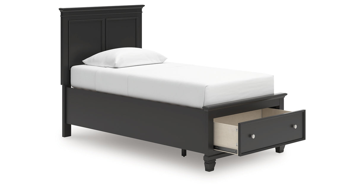Lanolee Twin Panel Storage Bed with Dresser and Nightstand in Black from Ashley Furniture - Luna Furniture
