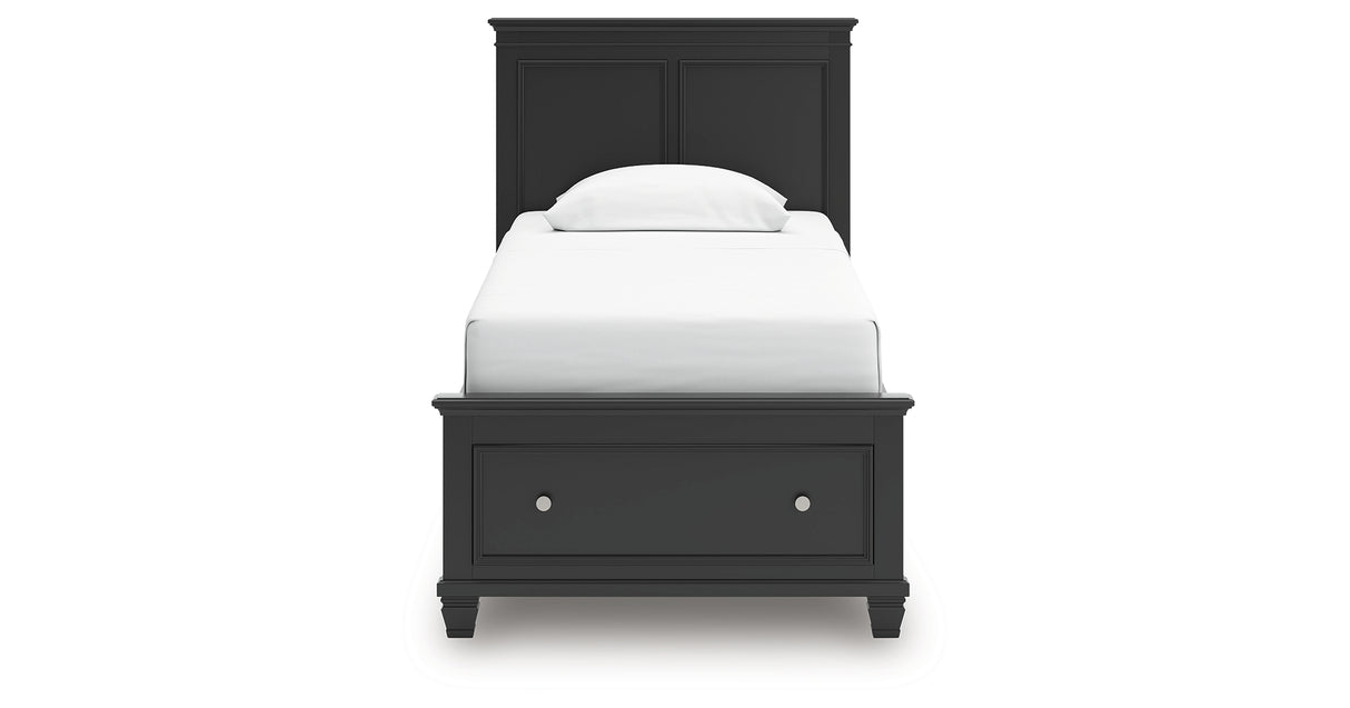 Lanolee Twin Panel Storage Bed with Mirrored Dresser and Nightstand in Black from Ashley Furniture - Luna Furniture