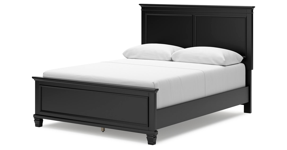 Lanolee Queen Panel Bed with Mirrored Dresser and Nightstand in Black from Ashley Furniture - Luna Furniture