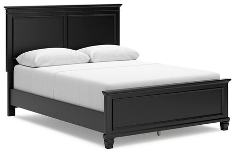 Lanolee Queen Panel Bed with Mirrored Dresser in Black from Ashley - Luna Furniture
