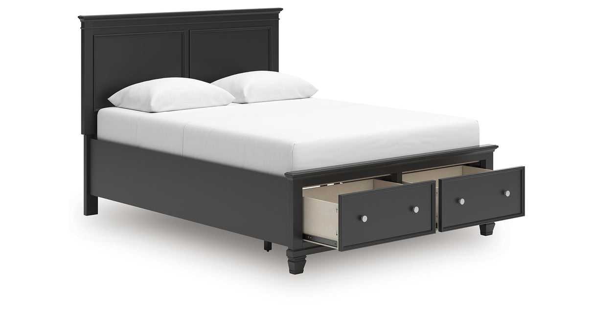 Lanolee Queen Panel Storage Bed with Mirrored Dresser in Black from Ashley Furniture - Luna Furniture