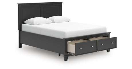 Lanolee Queen Panel Storage Bed with Mirrored Dresser and Nightstand in Black from Ashley - Luna Furniture